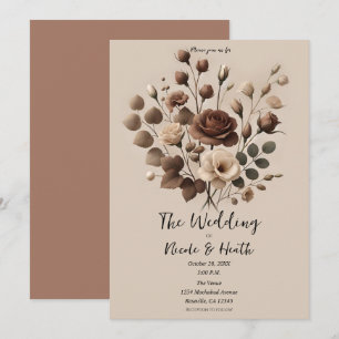 Mocha Mousse Beige Braun Floral Hochzeit Einladung