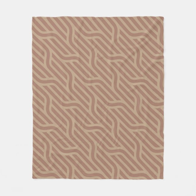 Mocha Mousse Brown Buffet Beige Wavy Line Muster Fleecedecke (Vorderseite)