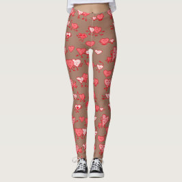 Mocha Mousse Coral Hearts Couples Valentine Leggings