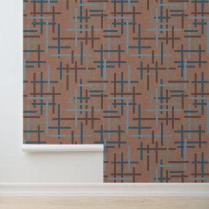 Mocha Mousse Geometric Line Art Mid Century Tapete
