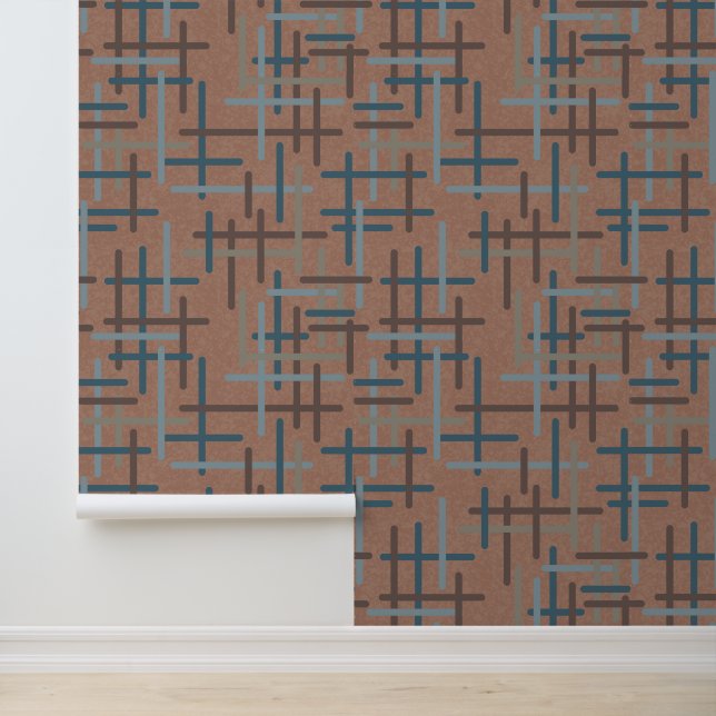 Mocha Mousse Geometric Line Art Mid Century Tapete (Anwendung)