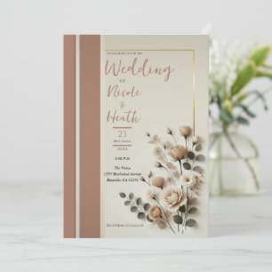 Mocha-Mousse-Neutrale Floral-Hochzeit Einladung