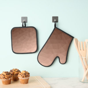 Mocha Mousse ombre geometrisches Maschenmuster Ofenhandschuh & Topflappen-Set