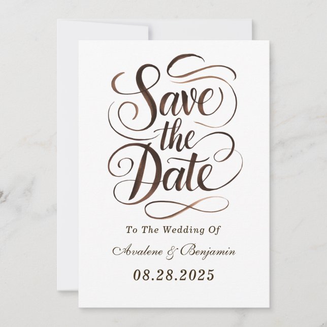 Mocha Mousse Paint Calligrafy Save the Date Cards Einladung (Vorderseite)
