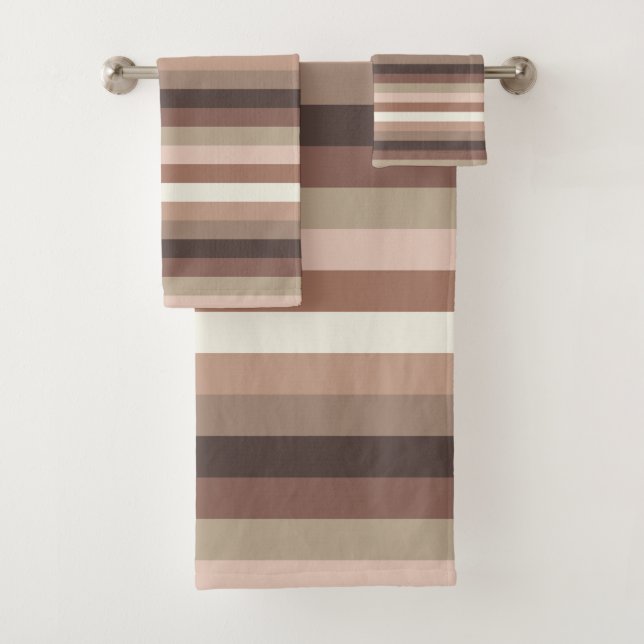Mocha Mousse und Akzente Horizontales Streifenmust Badhandtuch Set (Insitu)