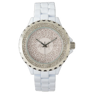 Mocha Mousse und Cream Tan Leopard Muster Armbanduhr