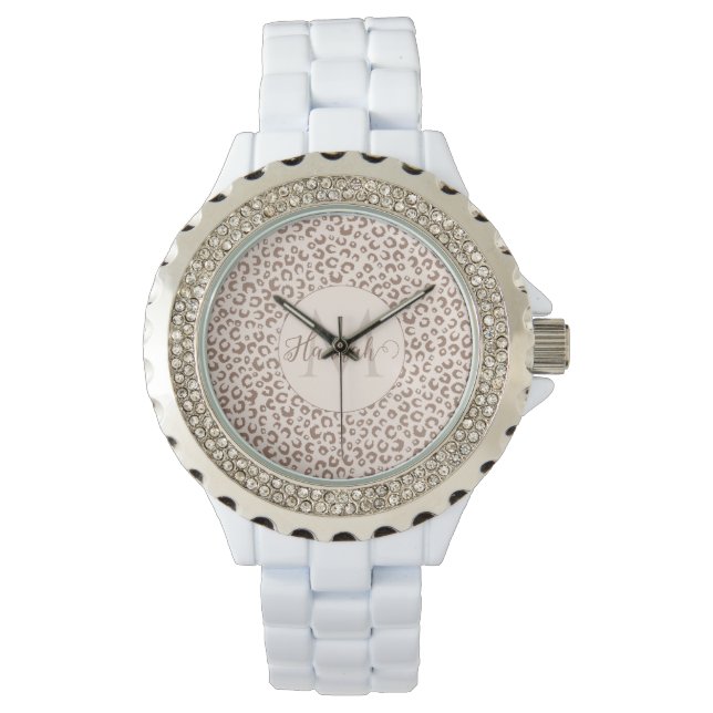 Mocha Mousse und Cream Tan Leopard Muster Armbanduhr (Vorderseite)