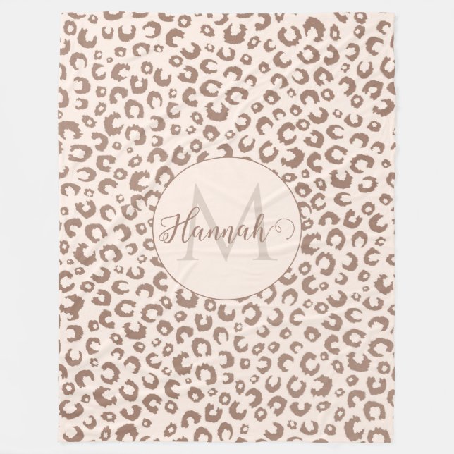 Mocha Mousse und Cream Tan Leopard Muster Fleecedecke (Vorderseite)