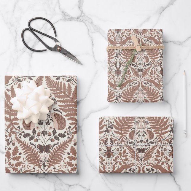 Mocha-Mousse, Wald/Waldtiere und Pflanze Geschenkpapier Set (Vorderseite)