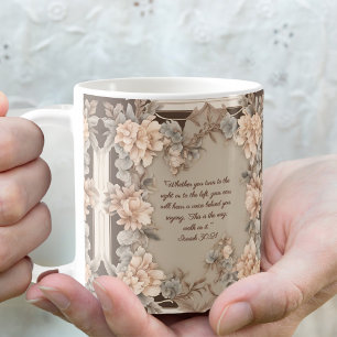 Mocha Peach Floral Frame Bibel Verse Kaffeetasse