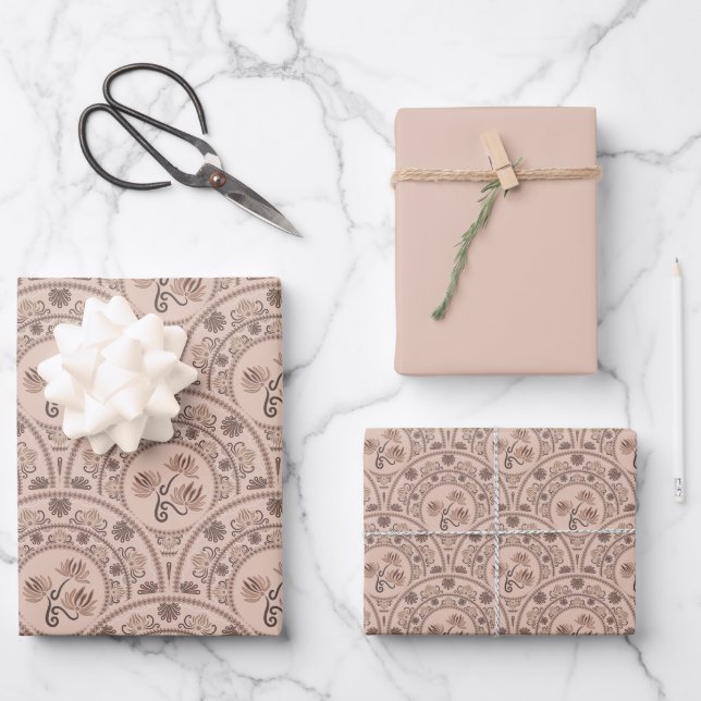 Mocha Rokoko Revival Mandala Art Deco Geschenkpapier Set (Vorderseite)