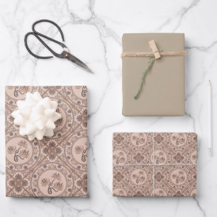 Mocha Rokoko Revival Mandala Geo Diamond Tile Geschenkpapier Set