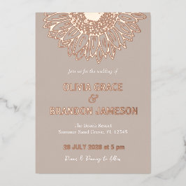 Mocha Rose Gold Sonnenblumen Moderne Blumenhochzei Folieneinladung