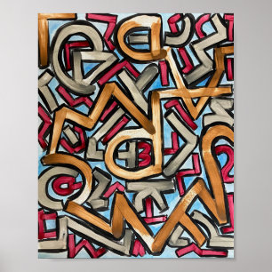 Mocha Rot Grau Geometrisch-Handgemalte Abstrakte K Poster