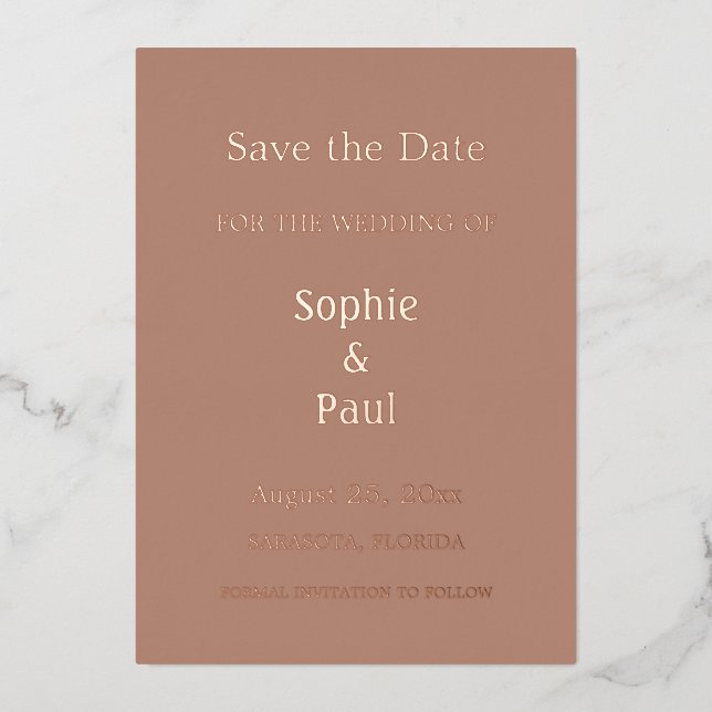 Mocha Save the Date Foil Einladung (Vorderseite)
