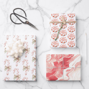 Mocha-Schleife Rosa Zuckerstangen-Weihnachten Geschenkpapier Set