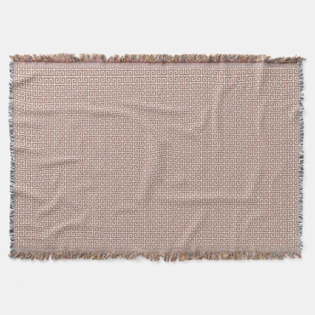 Mocha-Tan-Griechisches Schlüssel-Muster Decke (Vorderseite)