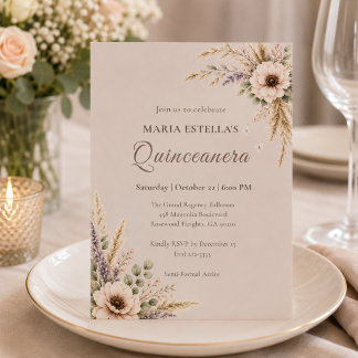 Mocha Taupe Botanische Quinceañera Einladung