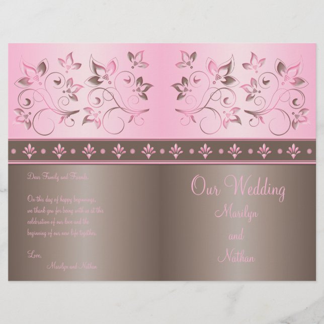 Mocha und Pink Floral Wedding Program (Vorderseite)