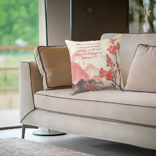 Mocha Verona Sunset Mountain Meadow Bible Verse Kissen