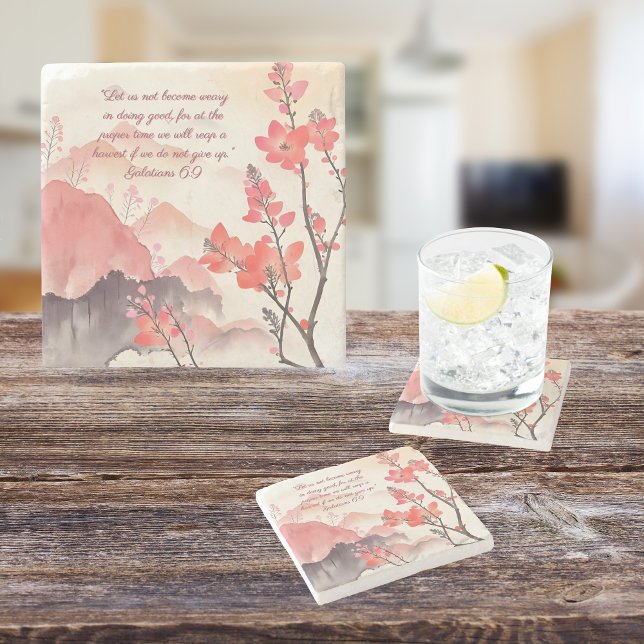 Mocha Verona Sunset Mountain Meadow Bible Verse Steinuntersetzer (Von Creator hochgeladen)