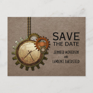 Mocha Vintag Clock Save the Date Postkarte