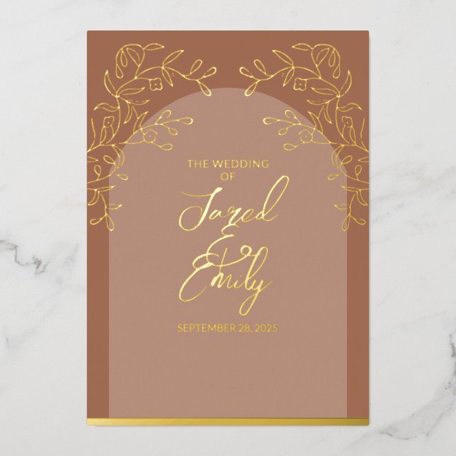 Mocha Wedding Foil Einladung (Vorderseite)