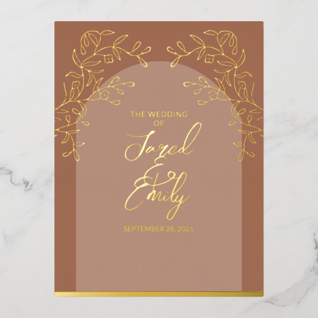 Mocha Wedding Foil Save the Date Postcard Folie Einladungspostkarte (Vorderseite)