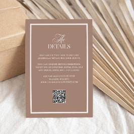 Mocha with Border | QR Code Wedding Guest Details Begleitkarte