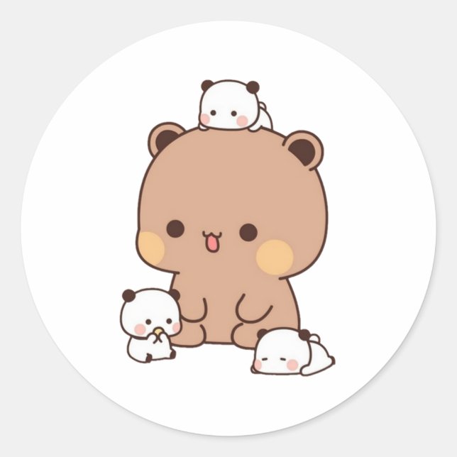 Mochi Brownie Bear und Baby Panda Runder Aufkleber (Vorderseite)