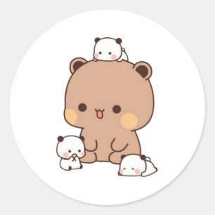 Mochi Brownie Bear und Baby Panda Runder Aufkleber