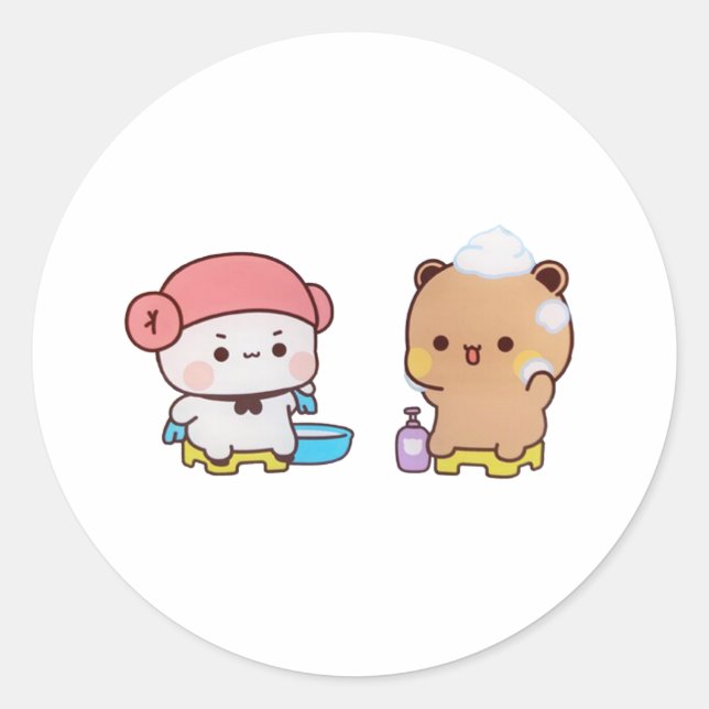 Mochi Panda und Brownie Bären genießen das Bad Runder Aufkleber (Vorderseite)