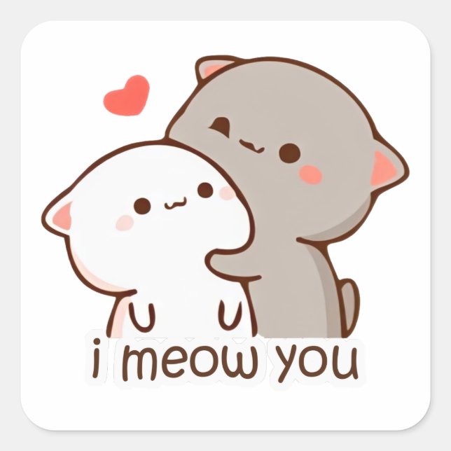 Mochi Peach Cat - i meow you Quadratischer Aufkleber (Vorderseite)