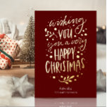 Möchten Sie frohe Weihnachten Red Gold Script Non- Folien Feiertagskarte<br><div class="desc">Wünschen Sie frohe Weihnachten Red Gold Script Non Foto Real Foil Holiday Card. Mit dieser festlichen und modernen Foil Holiday Card senden Sie Ihren Lieben einen Urlaubssalon mit Fotos. Alle Texte sind so vorbereitet,  dass Sie sie einfach und schnell mit Ihren eigenen Details personalisieren können. Gute Ferien!</div>