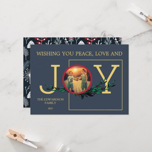 Möchten Sie Peace Liebe Joy Foto Weihnachtskarte (Vorderseite/Rückseite Beispiel)