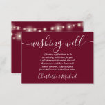 Möchtest Well String Lights Burgundy Wedding Begleitkarte<br><div class="desc">Diese elegante burgundische Hochzeitskarte,  die eine gute Kapselung wünscht,  kann mit Ihrer speziellen Nachricht und Ihren Namen und hübschen Saitenleuchten auf der Rückseite personalisiert werden. Entwickelt von Thisisnotme©</div>