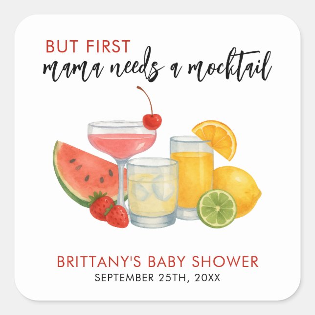 Mocktail Baby Dusche Sommer Minimalistisch Quadratischer Aufkleber (Vorderseite)
