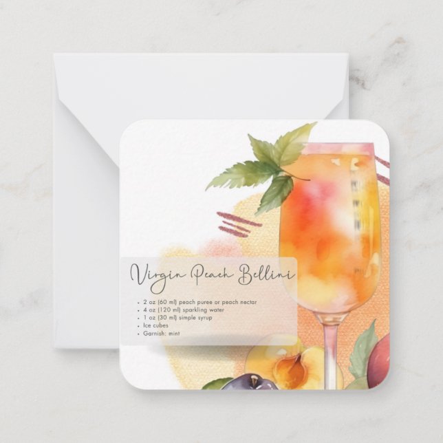 Mocktail Peach Bellini & Piña Colada Gastgeschenk Mitteilungskarte (Rückseite)