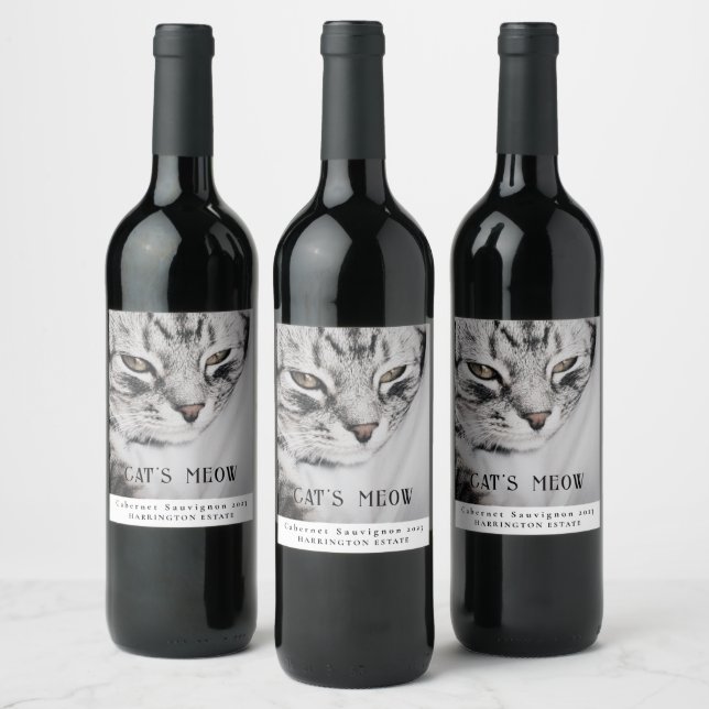 Mockup Cat's Meow Custom Wine Labels Weinetikett (Flaschen)