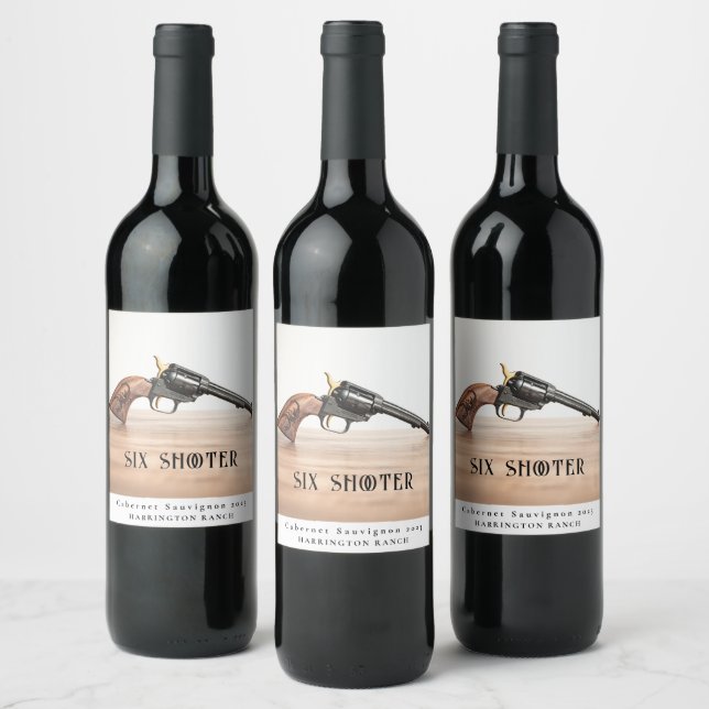 Mockup Six Shooter Custom Wine Labels Weinetikett (Flaschen)