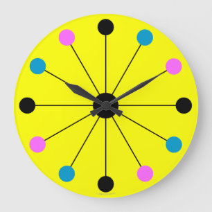 Mod 1960s horloge murale rétro sur jaune