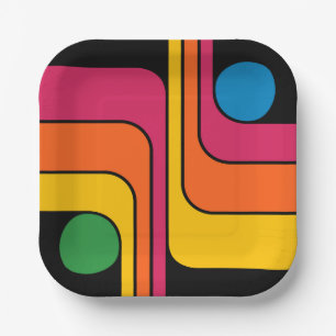 Mod 1970er Retro-Stil Geometrisches Design Pappteller