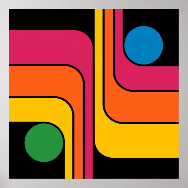 Mod 1970er Retro-Stil Geometrisches Design Poster (Vorne)