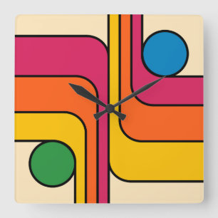 Mod 1970er Retro-Stil Geometrisches Design Quadratische Wanduhr