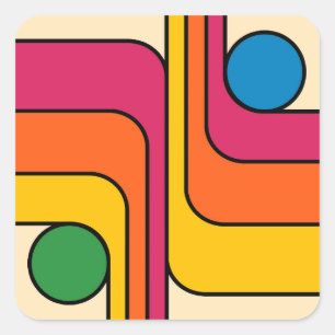 Mod 1970er Retro-Stil Geometrisches Design Quadratischer Aufkleber