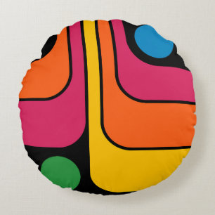 Mod 1970er Retro-Stil Geometrisches Design Rundes Kissen