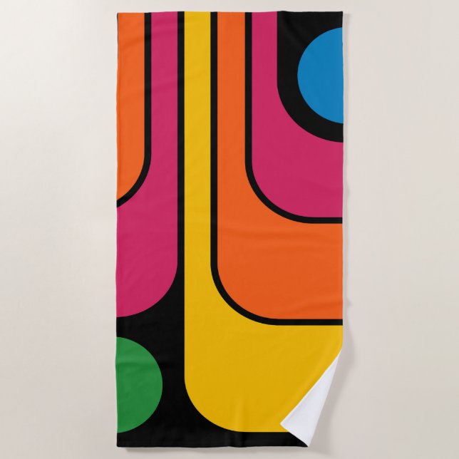 Mod 1970er Retro-Stil Geometrisches Design Strandtuch (Vorderseite)