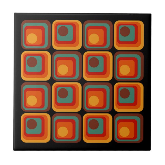 Mod 1970s Retro Style Geometric Design Fliese (Vorderseite)