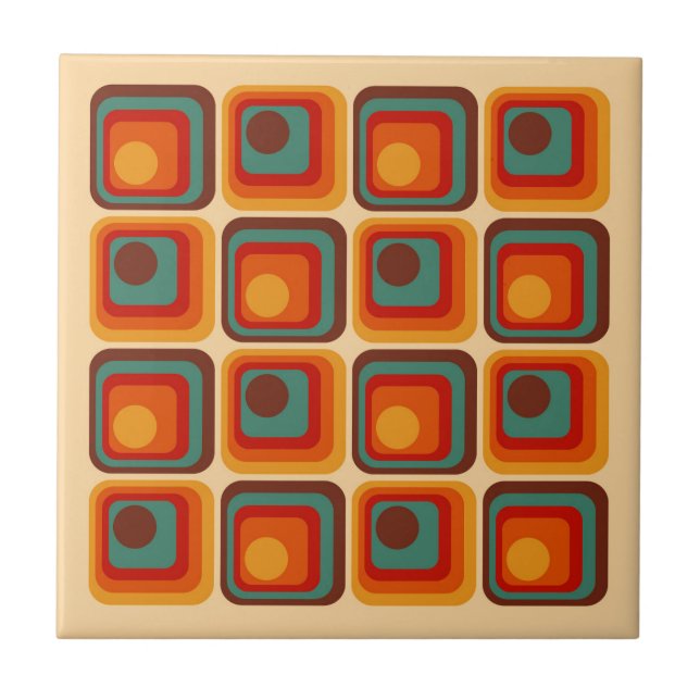 Mod 1970s Retro Style Geometric Design Fliese (Vorderseite)