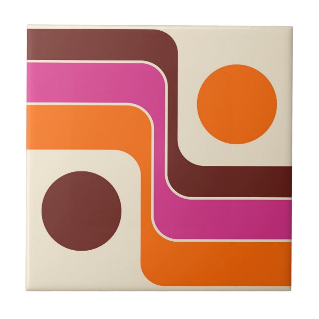 Mod 1970s Retro Style Geometric Design Fliese (Vorderseite)